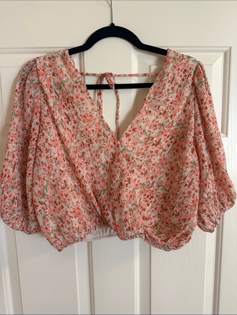 Lush Floral V-Neck Tie-Back Blouse